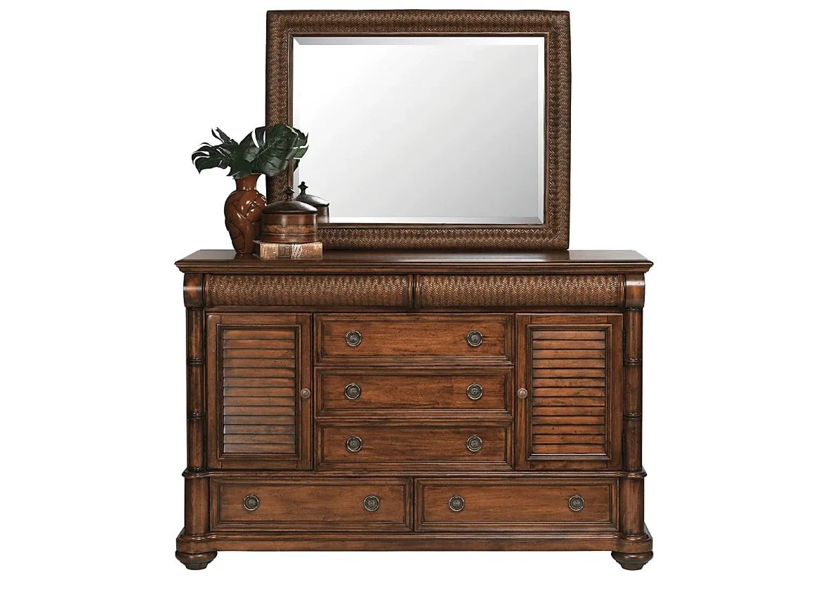 44 1/2" tall, 68 1/2" wide. Mirror and Dresser. $375