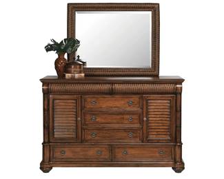 44 1/2" tall, 68 1/2" wide.  Mirror and Dresser. $375