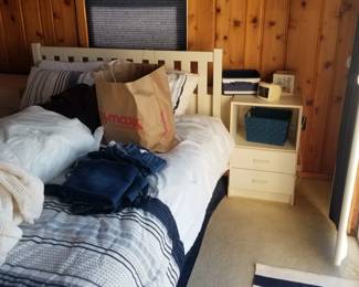 Queen bed; two drawer nightstand