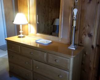 7-drawer dresser with mirror; table lamps by Baldwin Brass