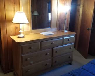 7-drawer dresser with mirror; table lamps by Baldwin Brass