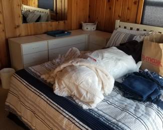 Bedroom unit - multiple 3-drawer dressers & cubes; queen bed