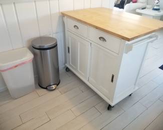 Rolling kitchen cart; trash cans