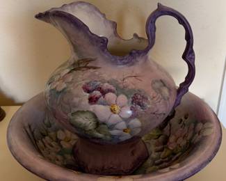 hand painted wash basin and pitcher