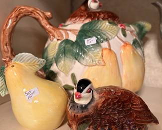 FITZ AND FLOYD partridge tea pot and salt/pepper