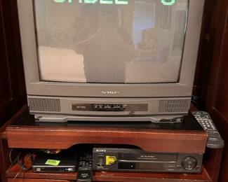 vintage small CRT TV and VHS player
