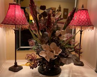 buffet lamps , large floral arrangement