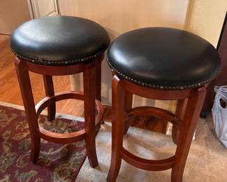 swivel wood and leather bar stools