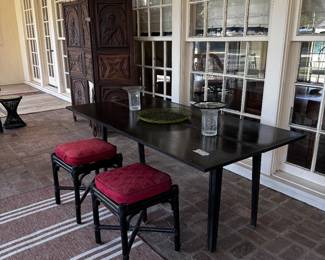 Antique Drop Leaf Table / Rattan Stools