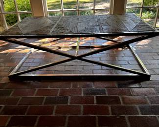 Metal Base Wood Top Cocktail Table