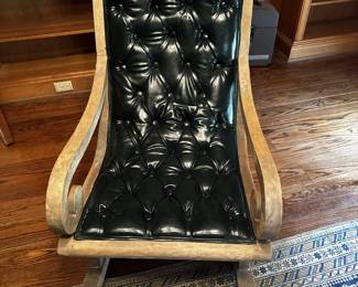 Tufted Leather Accent Chair with Wood Details