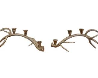 Pair Of Silver Plate Antler Candelabras