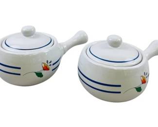 Vintage NOS Gailstyn-Sutton 3 Onion Soup Bowls Handles And Lids *Clementine*