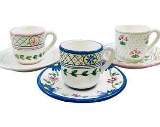 Portuguese Pottery Cups & Saucers - Signed On Base