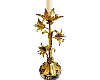 Vintage Italian Toleware Gilt Table Lamp With Marble Base - Elegant Piece