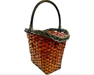 Rattan Storage Basket With Green Accent