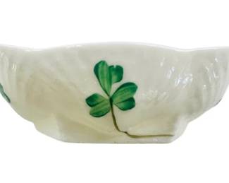 Irish Belleek Shamrock Salt Cellar - Signed