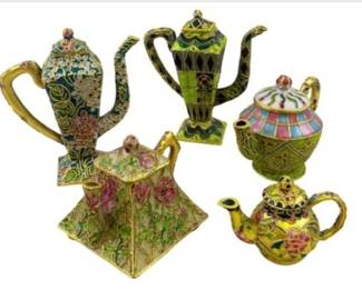 Collection Of Miniature Cloisonne Tea & Coffee Pots