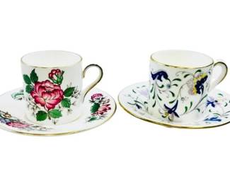 Wedgwood & Coalport Porcelain Demitasse Cups & Saucers - Signed