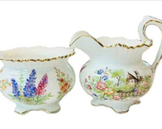 English Porcelain Creamer & Sugar - Signed "Ainsley England "