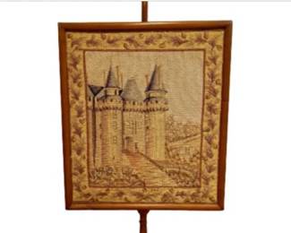 Federal Style Needlepoint Fire Screen - Adjustable Stand