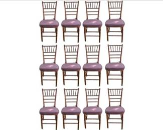 12 Bamboo Style Wood Catering Chairs With Chocolate Brown Removable Tieback Cushions