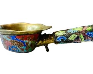 Vintage Brass Floral Enameled Chinese Clothes Iron Incense Burner