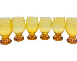 Mid Century Amber Crackle Glass Goblets