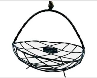 Decorative Black Woven Metal Basket With Bird Adorned Handle & Brushed Bronze Finish