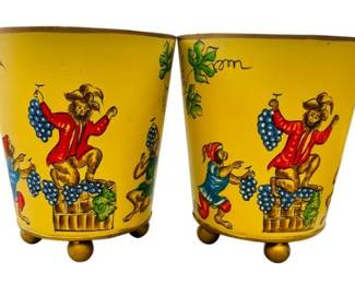 Hand Painted Toleware Footed Cache Pots