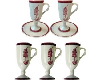 Collectible! "Flaming Brulot Diabolique" Cups & Saucers - Signed "New Orleans, LA - Loubat Vitrified"