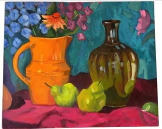 Orange Vase Of Flowers Painting - Attributed To Britt Bair