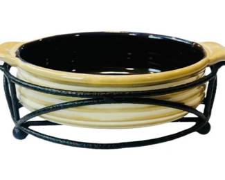 Stoneware Baking Dish Dip Bowl With Metal Serving Trivet