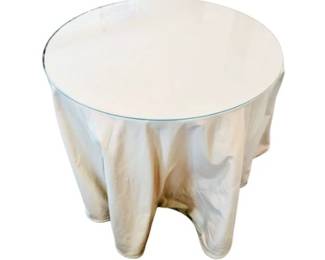Expandable Table With Glass Top & Full Length Custom Tablecloth With Finished Welting
