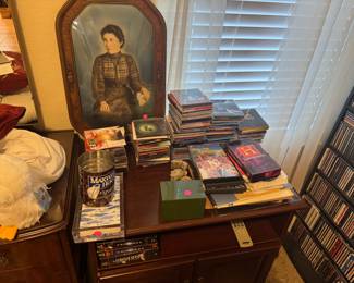 Antique Picture, DVDs, Antique End Table