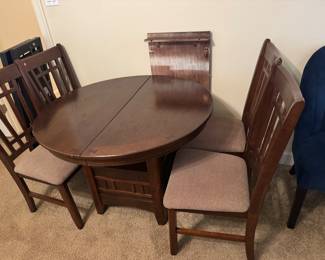 52 Inch Table, Leaf, 4 Chairs