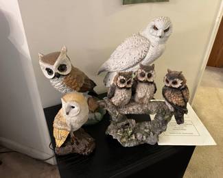 Vintage collection of owl sculptures