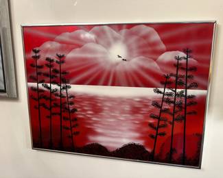 1976 Waterscape painting on metal, signed and dated lower right