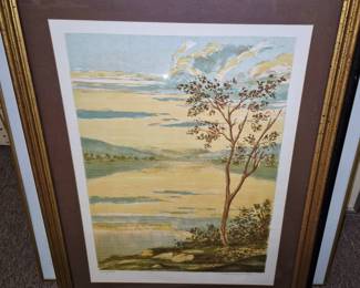 Vintage framed lithograph"Lake" by Mario Sportelli 250/275