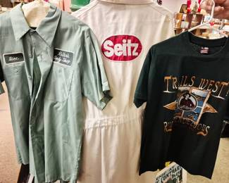 Collectible St. Joseph clothing.  "Seitz" lab coat, "Doc"Kellers Body Shop" and "Trails West" shirts