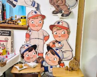Vintage "Campbell Kids" baseball and football wall hangings 