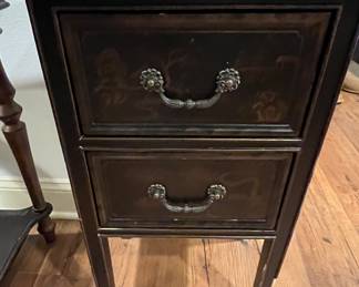 80. Black Chinoiserie 2 Drawer Chest (15" x 11" x 27")