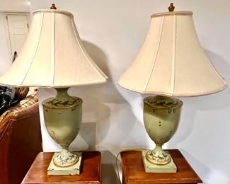 69. Pair of Green Urn Lamps (32")