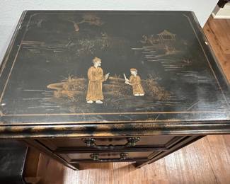 80. Black Chinoiserie 2 Drawer Chest (15" x 11" x 27")