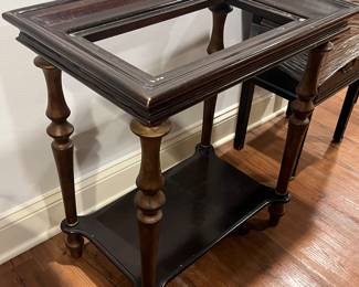 81. Vintage Black Accent Table (24" x 16" x 26") (glass top is missing)