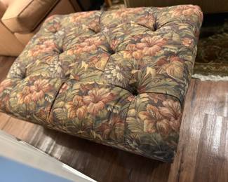 106. Floral Tufted Ottoman on Casters (42" x 30" x 16")