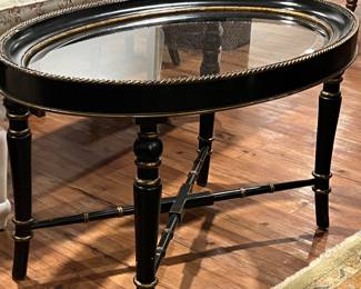 100. Black & Gilt Coffee Table w/ Beveled Glass Inset Top (36" x 24" x 21.5")