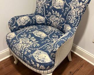 54. Blue & White Upholstered Accent Chair (26" x 23" x 36")