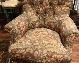 88. Floral Upholstered Arm Chair w/ Tufted Back on Casters (31" x 29" x 36")