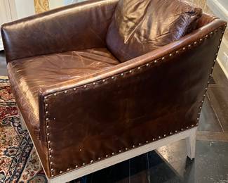 48. Leather Club Chair on Wood Base (30" x 31" x 28")